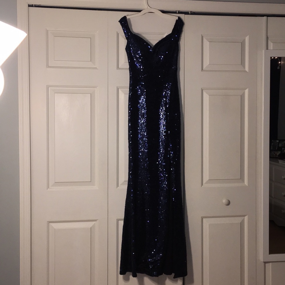 Blue sequined Prom dress from Dillard’s. Worn once